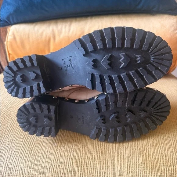 SCHUTZ Cream Croc-Embossed Combat Boots with stud detail - Picture 7 of 9